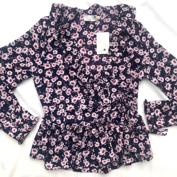 Everleigh floral blouse crossover wrap style women’s size large top - Picture 5 of 13